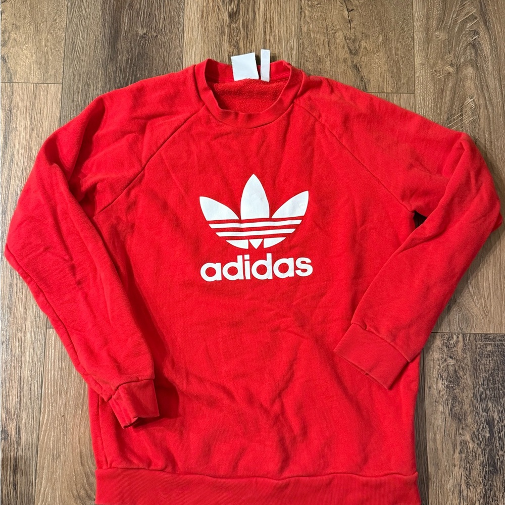 adidas Red Crewneck Sweatshirt with White Trefoil Logo